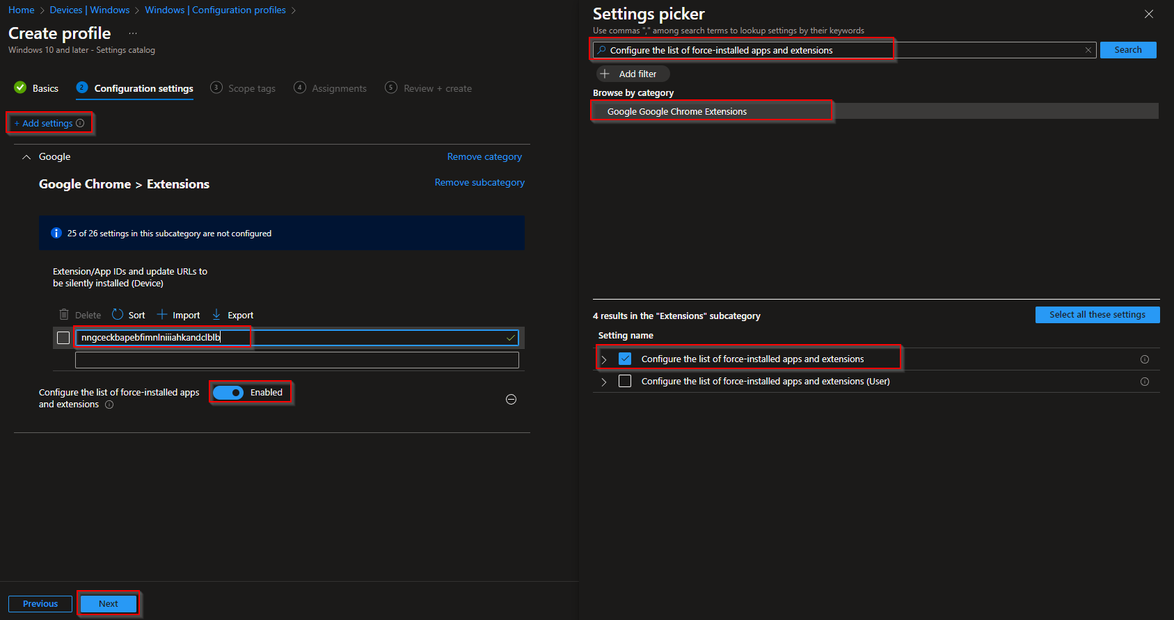Configuring the Basics tab with profile name and description